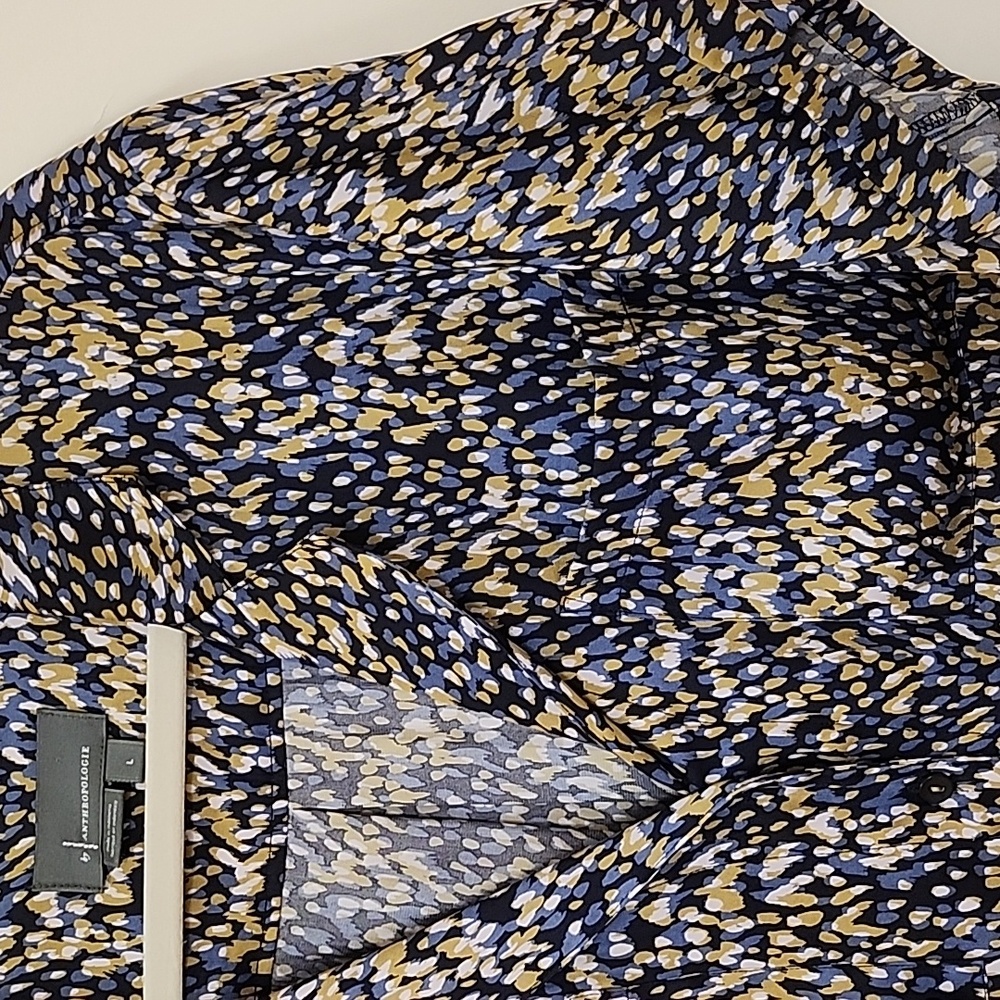 Anthropologie Womens Blue Button Up Short Sleeve Blouse Size Large Mob Wife - Picture 6 of 15
